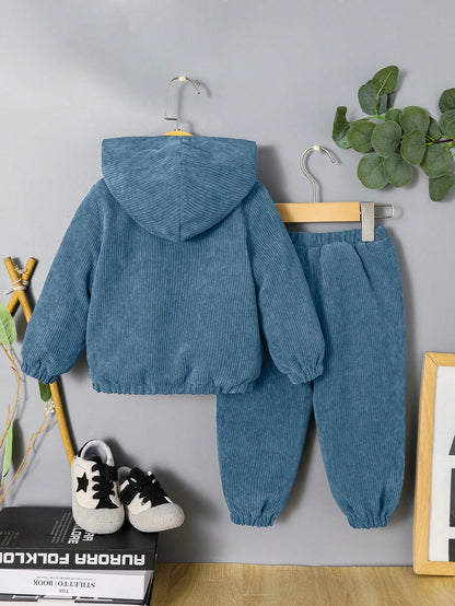 طقم بنطلون برباط خصر مرن وسترة كاجوال خارجية