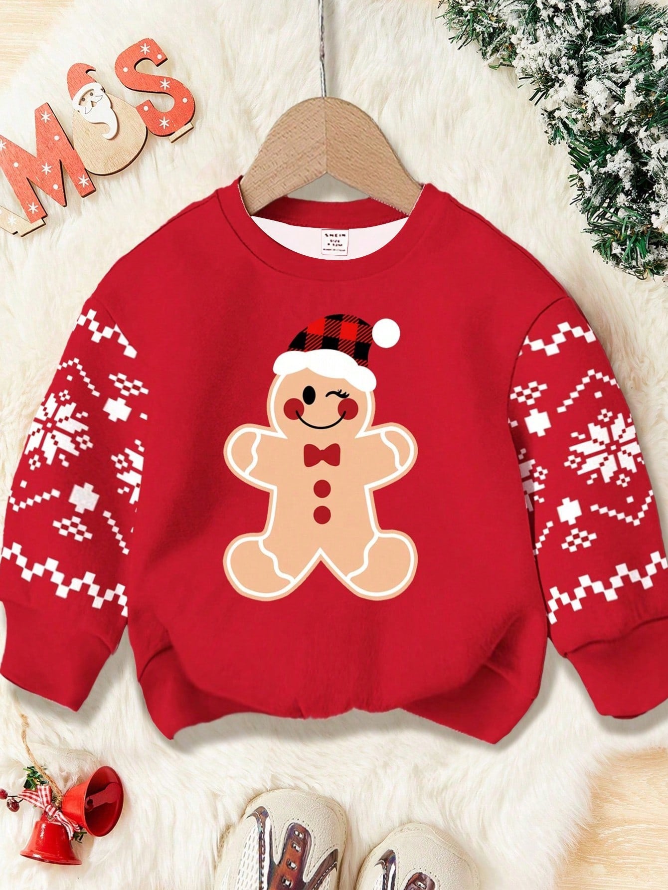 سويت شيرت نسائي بقصة فضفاضة، طباعة جرافيك عائلية منسقة للعطلات البسيطة العادية، موسم الخريف/الشتاء