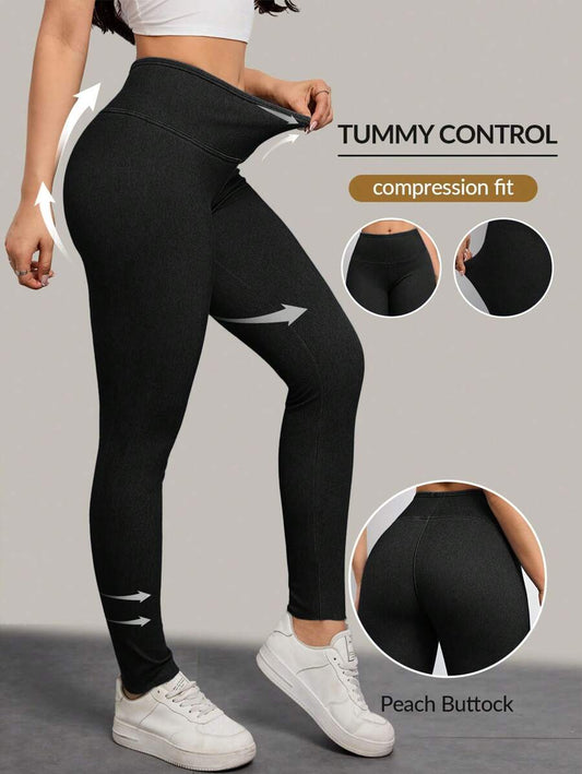 سراويل جينز نسائية ضيقة بنمط موحد اللون وقطعة مرنة للكاجوال