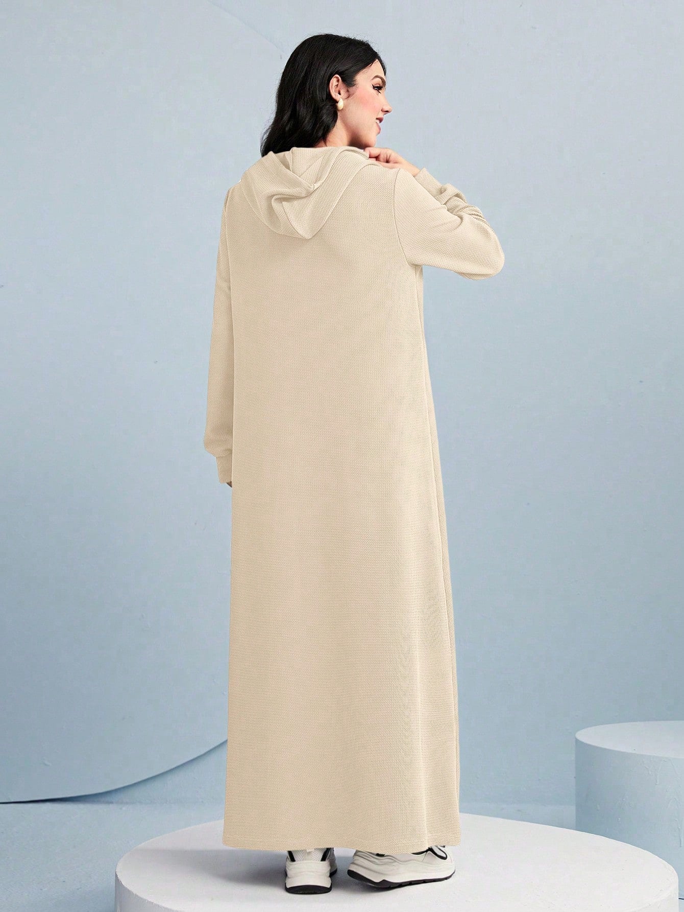 فستان سويت شيرت كاجوال فضفاض برباط من النساء ذو موحد اللون وكابوشون