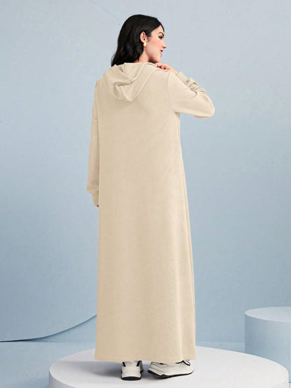 فستان سويت شيرت كاجوال فضفاض برباط من النساء ذو موحد اللون وكابوشون