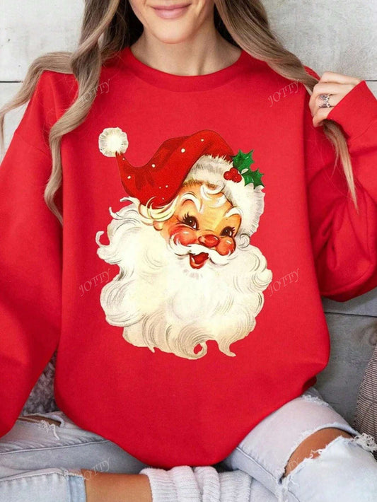 عيد الميلاد لطيف الكرتون سانتا كلوز طباعة طاقم الرقبة عارضة البلوز المرأة