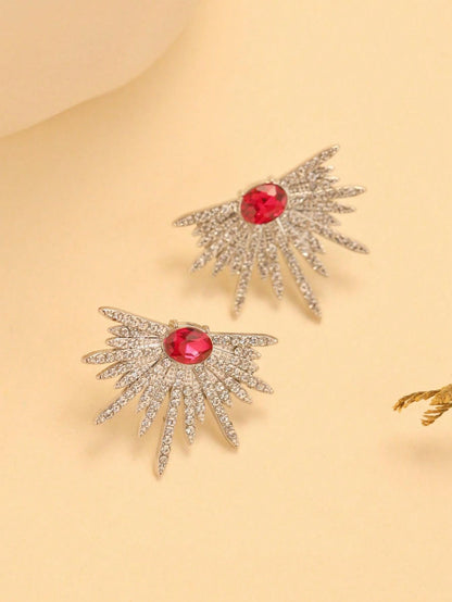 زوج أقراط مرصعة بالراين على شكل أجنحة لامعة للنساء