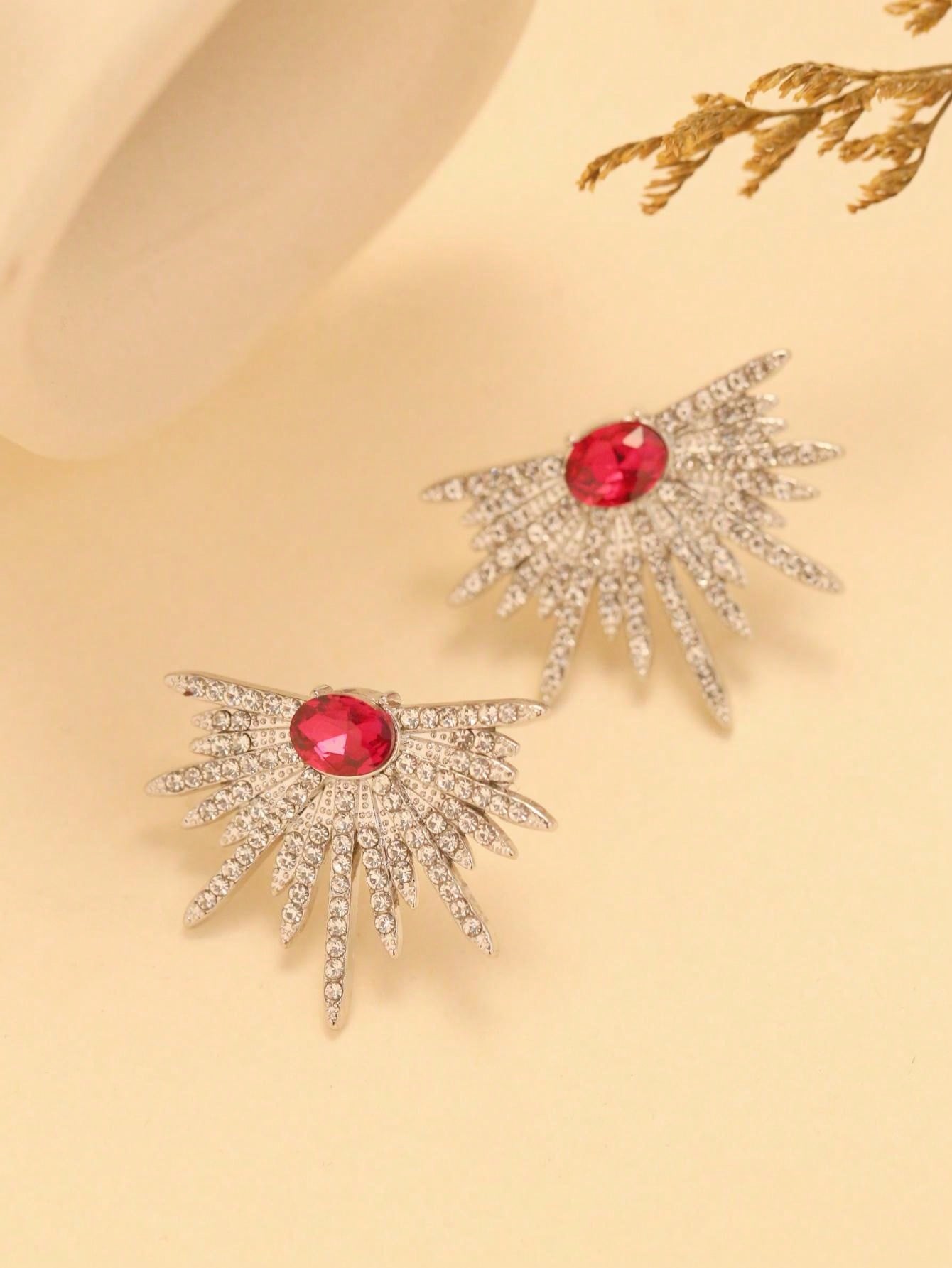 زوج أقراط مرصعة بالراين على شكل أجنحة لامعة للنساء