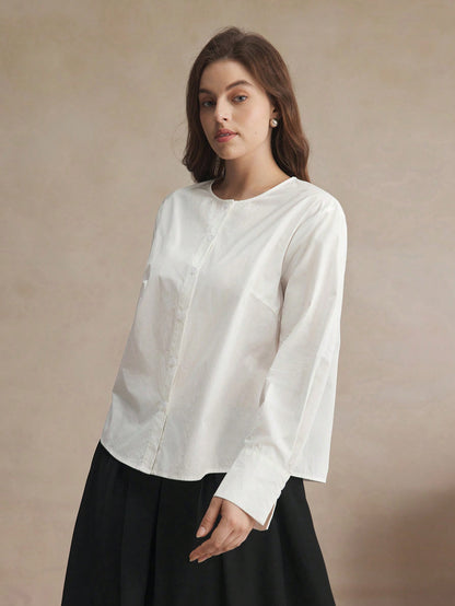 BIZwear قميص أنيق وكاجوال للمرأة قطعة واحدة بلون سادة للمكتب