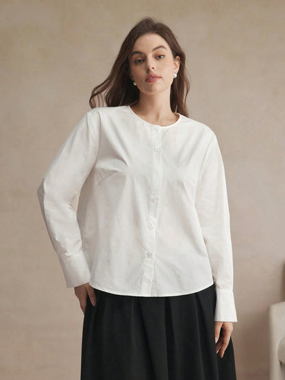 BIZwear قميص أنيق وكاجوال للمرأة قطعة واحدة بلون سادة للمكتب