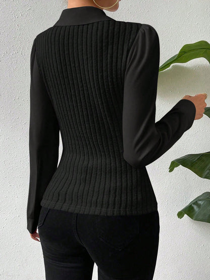 قميص محبوك بنموذج ملائم،طويل الأكمام