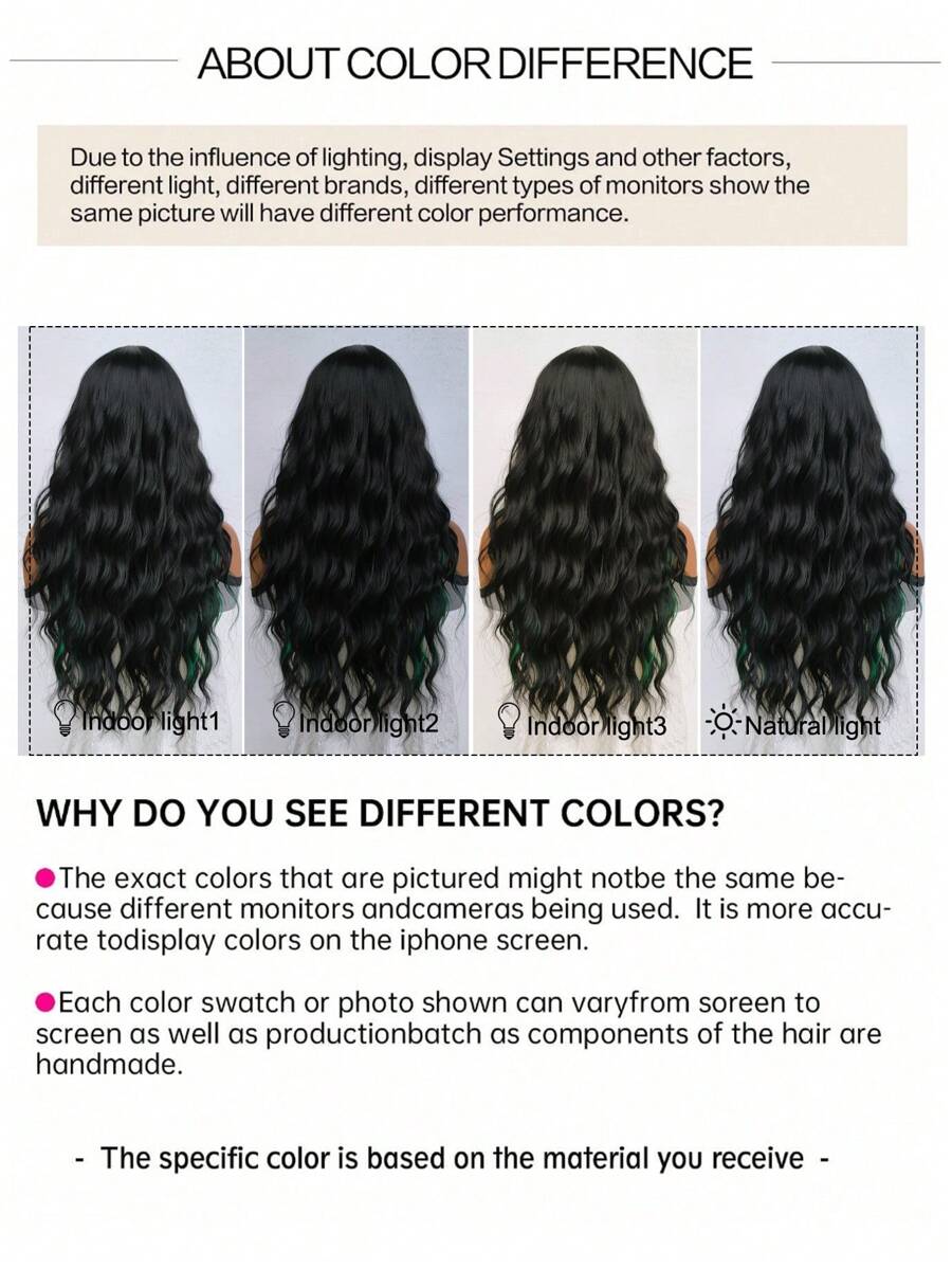 الباروكة الطويلة السوداء ذات اللمحات الخضراء للنساء