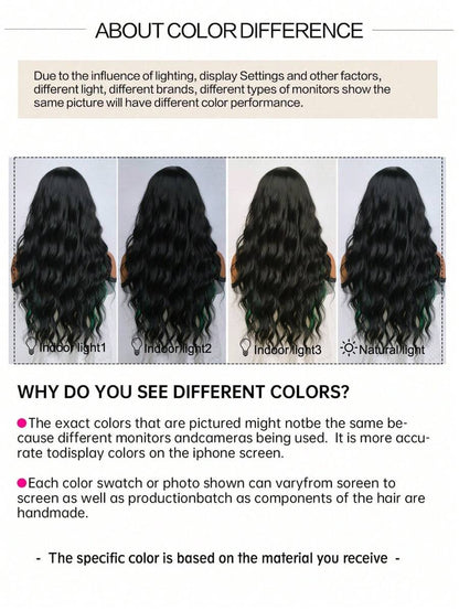 الباروكة الطويلة السوداء ذات اللمحات الخضراء للنساء