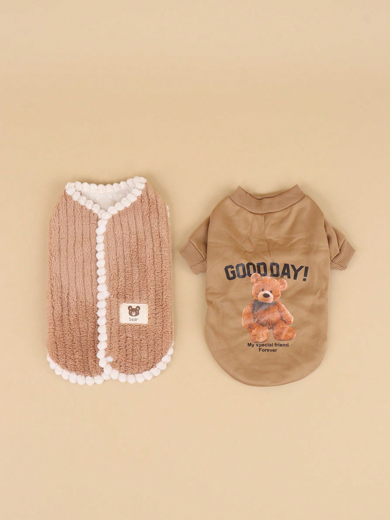 سترة رقبة دائرية رائعة بطبعة دب للخريف/الشتاء للكلاب والقطط الصغيرة