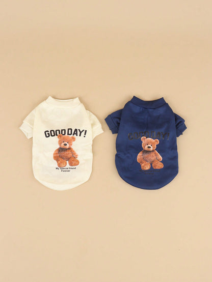 سترة رقبة دائرية رائعة بطبعة دب للخريف/الشتاء للكلاب والقطط الصغيرة