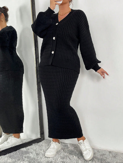 مجموعة كارديجان وتنورة فضفاضة ذات كتف منخفض بلون أحادي