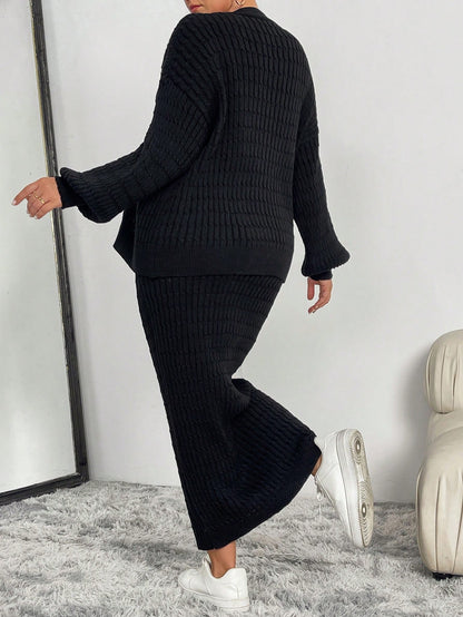 مجموعة كارديجان وتنورة فضفاضة ذات كتف منخفض بلون أحادي