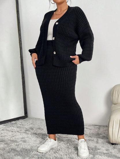 مجموعة كارديجان وتنورة فضفاضة ذات كتف منخفض بلون أحادي