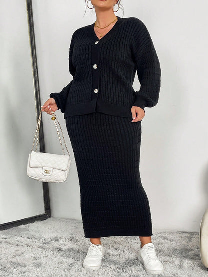 مجموعة كارديجان وتنورة فضفاضة ذات كتف منخفض بلون أحادي