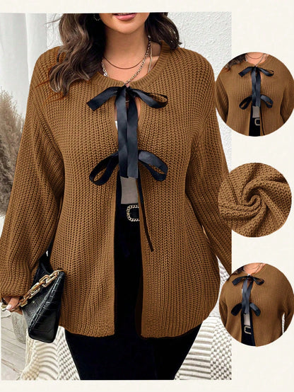 كارديجان نسائي كاجوال ذو أكمام طويلة وياقة منسدلة مقاس كبير