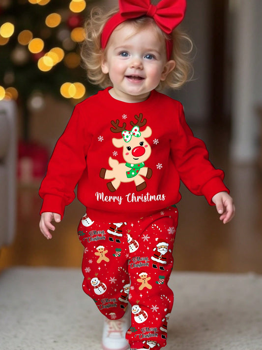 طقم سترة متصلة عادية للفتيات في عيد الميلاد