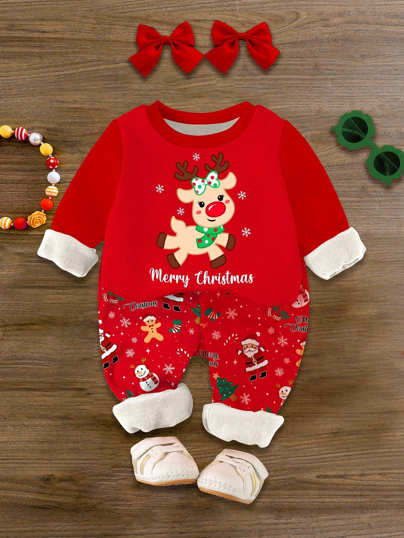 طقم سترة متصلة عادية للفتيات في عيد الميلاد