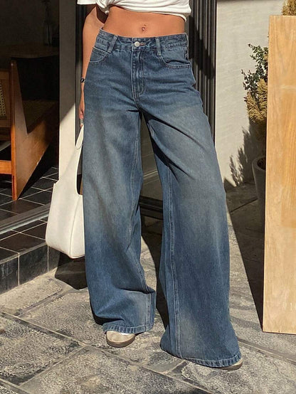 سراويل جينز نسائية ذات خصر منخفض وجيوب أمامية