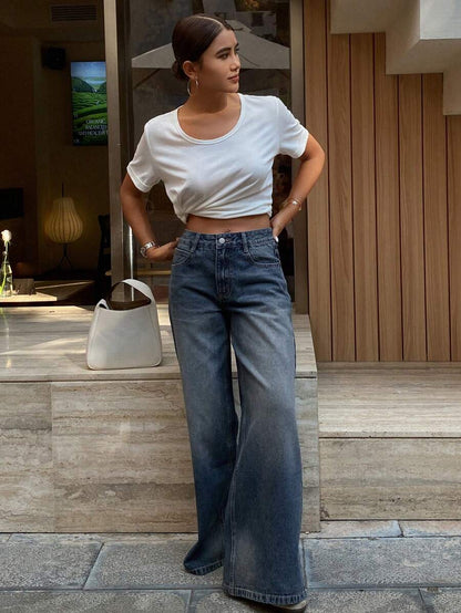 سراويل جينز نسائية ذات خصر منخفض وجيوب أمامية