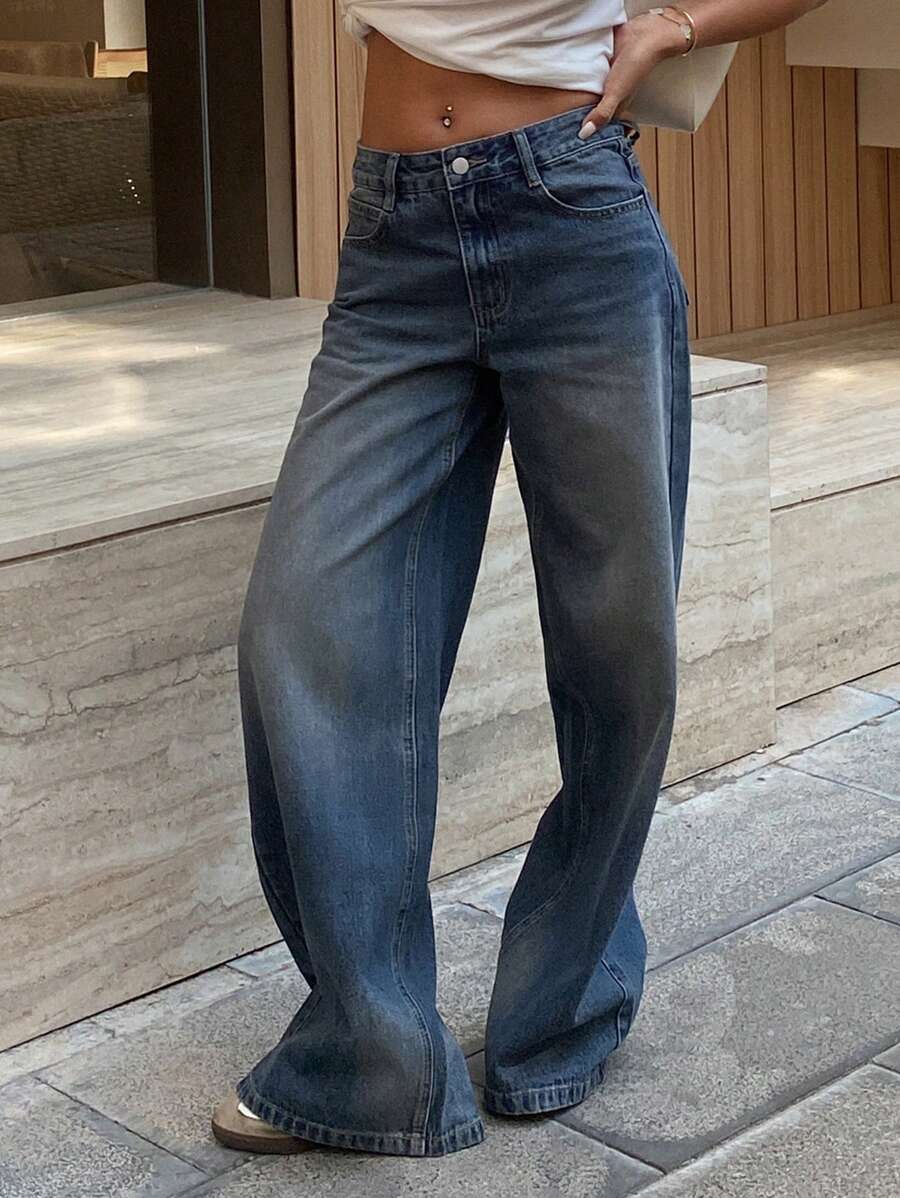 سراويل جينز نسائية ذات خصر منخفض وجيوب أمامية