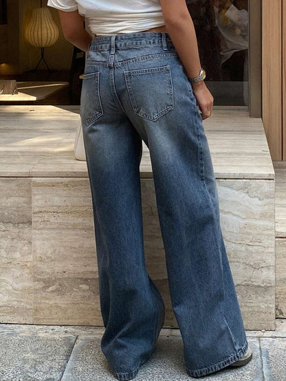 سراويل جينز نسائية ذات خصر منخفض وجيوب أمامية