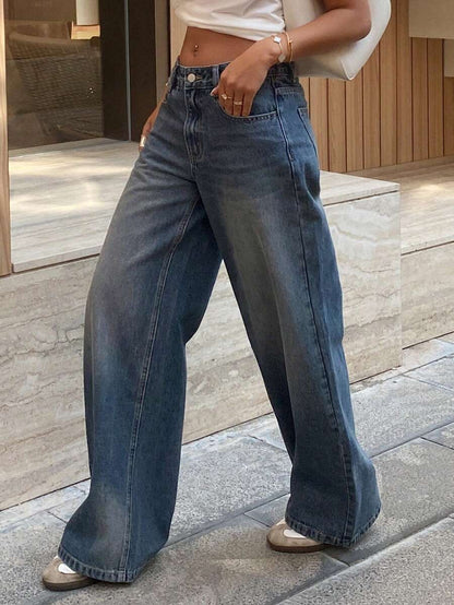 سراويل جينز نسائية ذات خصر منخفض وجيوب أمامية