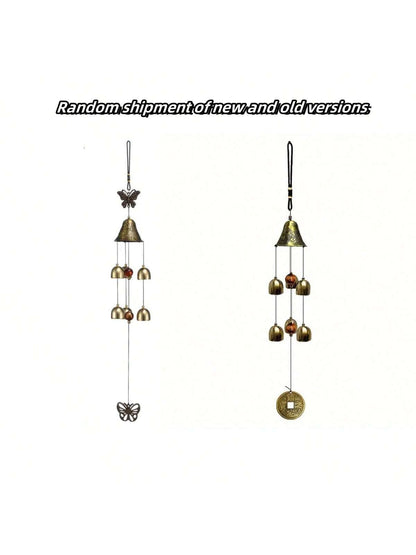 جرس الرياح الحظ السعيد من النحاس على شكل تنين و6 جراس، جرس رياح معلق للمنزل والحديقة، مزين بالحظ الجيد وفن الحديقة