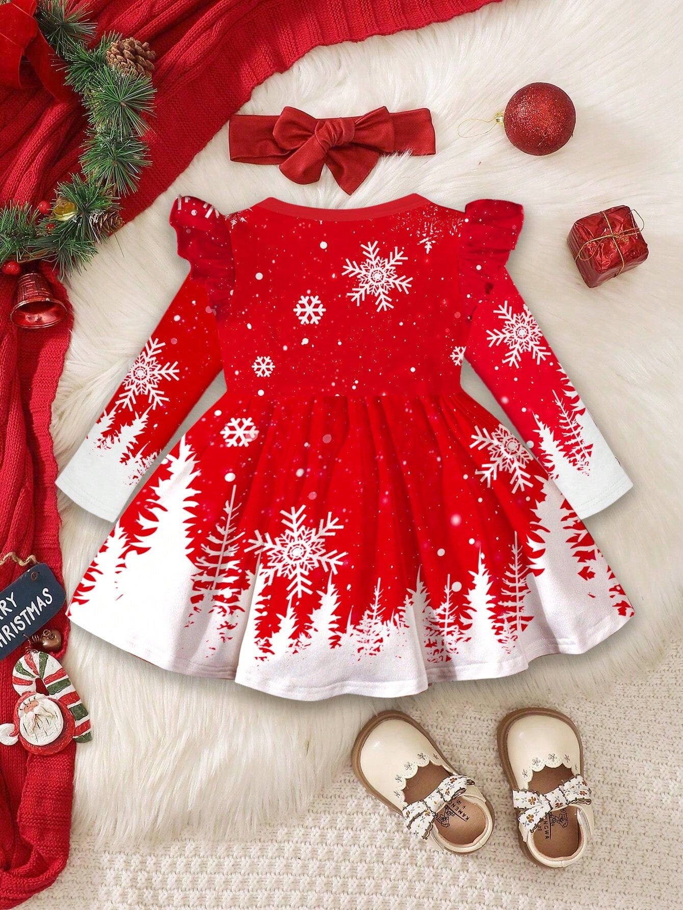 فستان طويل الأكمام بطبعات كرتونية جميلة رسومات أيل الميلاد