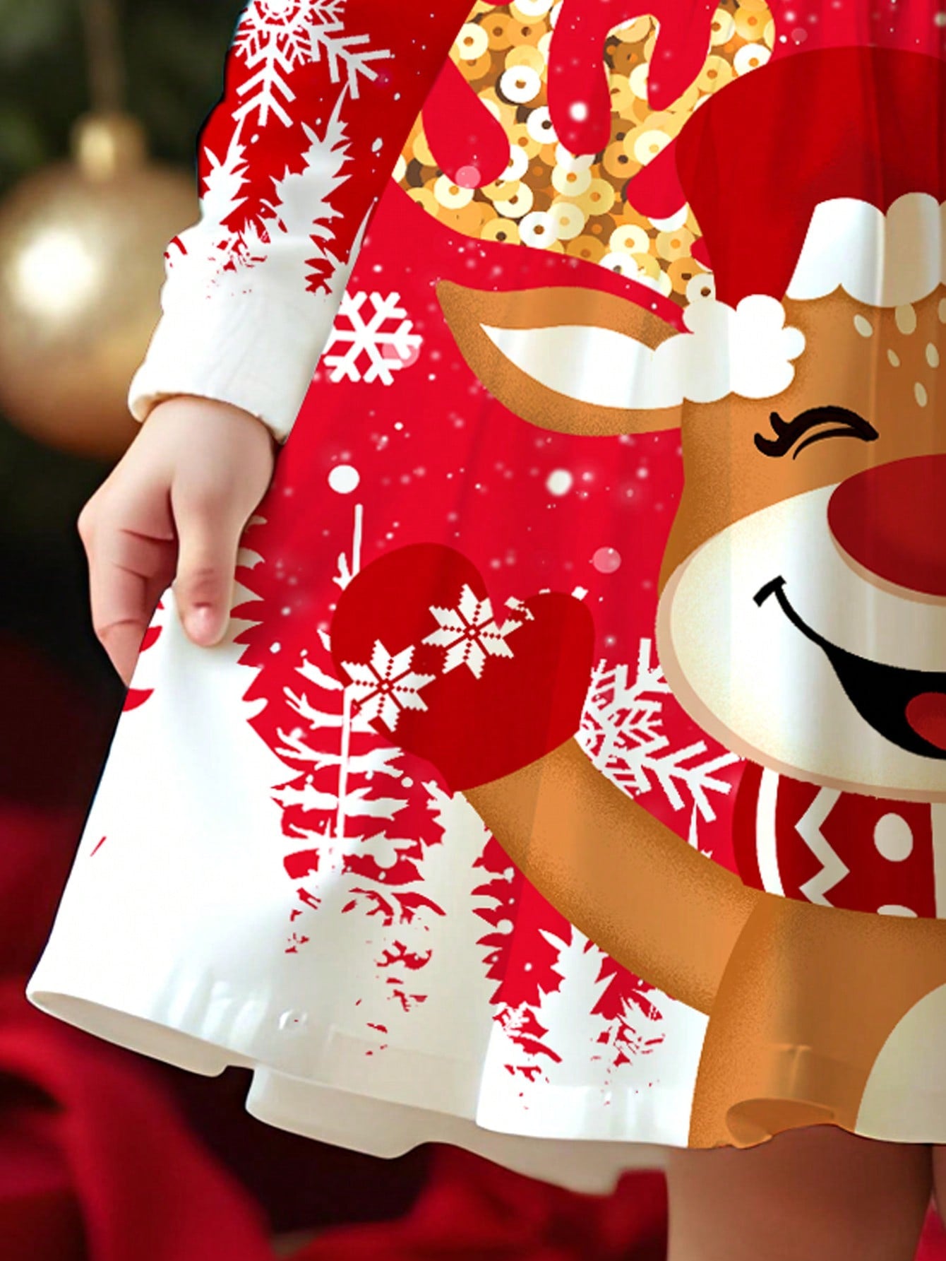 فستان طويل الأكمام بطبعات كرتونية جميلة رسومات أيل الميلاد