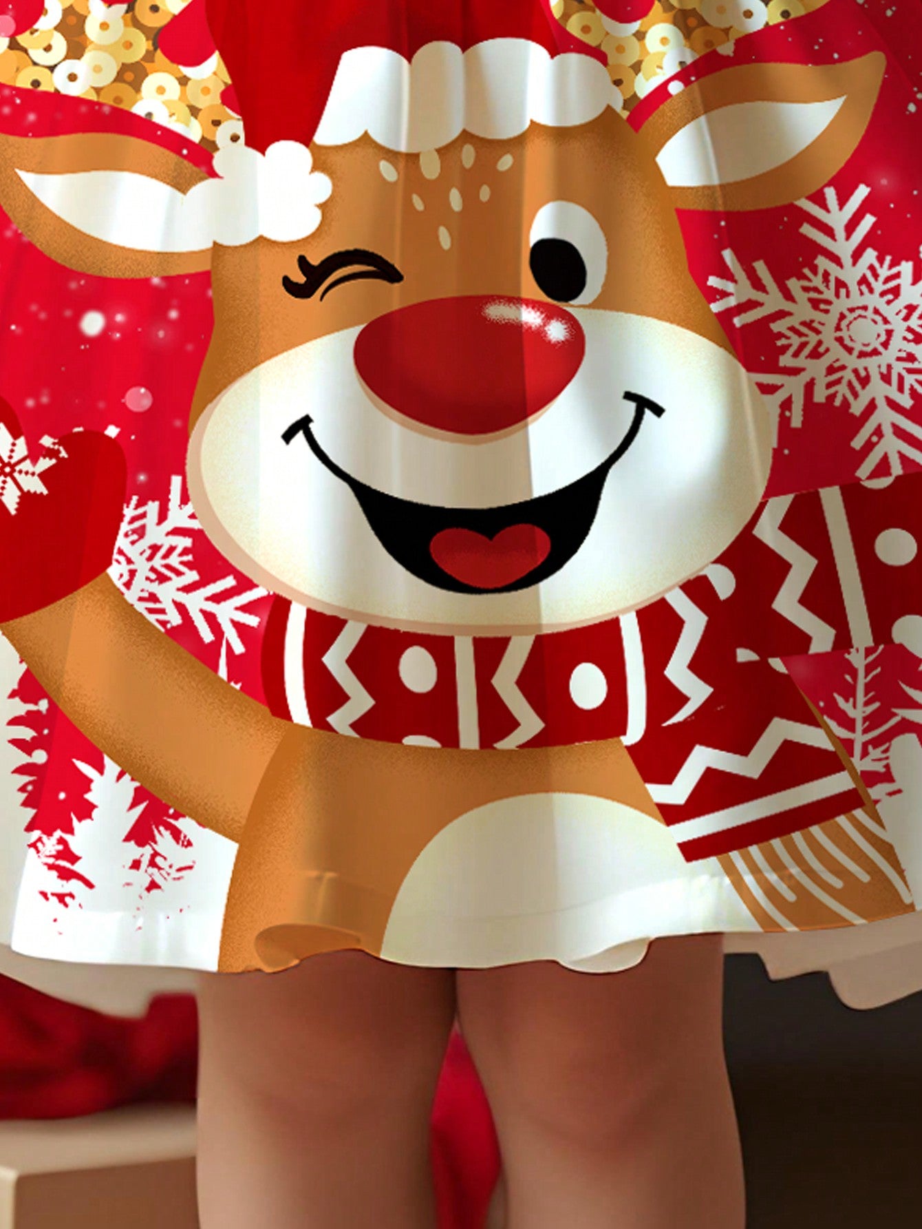 فستان طويل الأكمام بطبعات كرتونية جميلة رسومات أيل الميلاد