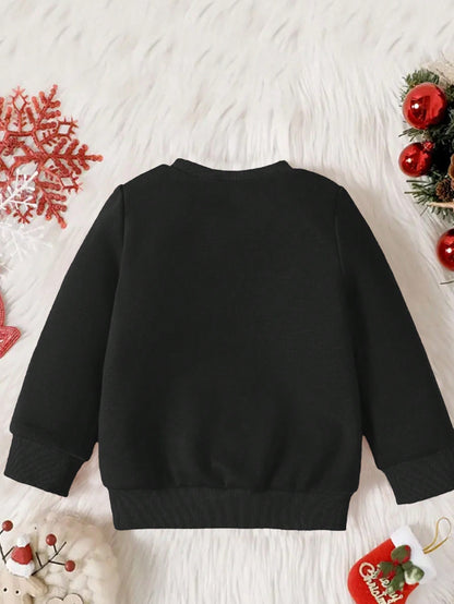 بلوزة بياقة طاقم مريحة للأولاد، بطباعة مرسومة لسانتا كلوز وغزال حبيب للميلاد