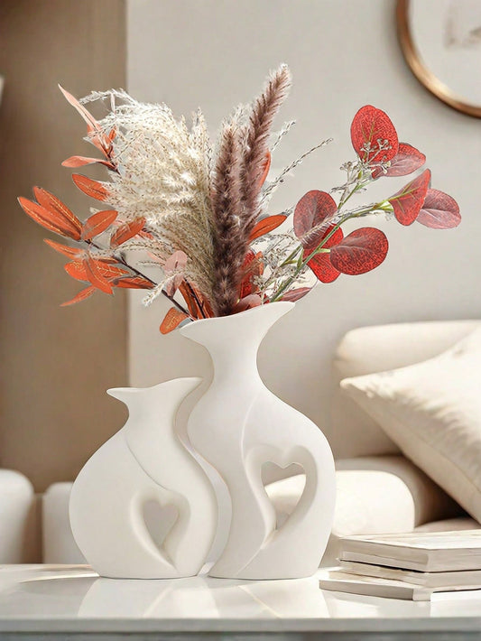 مجموعة قوارير من السيراميك الأبيض 2 قطعة لديكور