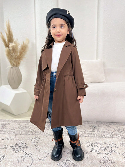 معطف ريح طويل فضفاض للاستخدام اليومي بخصر مربوط لفتاة شابة ذو موحد اللون منسوج