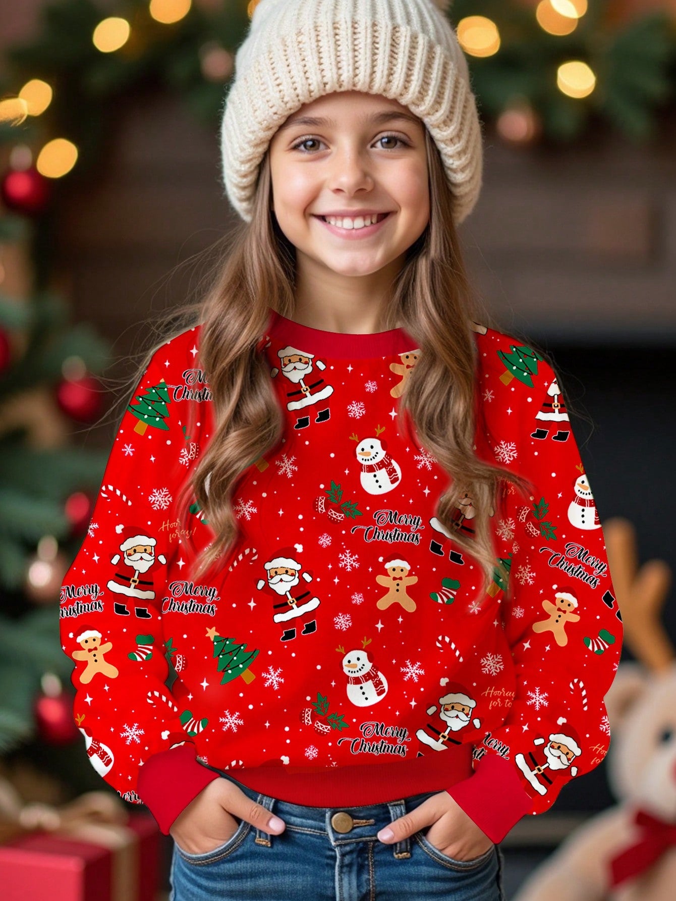 بلوزة كاجوال للبنات المراهقات مزينة برسوم كرتونية لسانتا كلوز