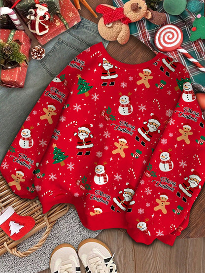 بلوزة كاجوال للبنات المراهقات مزينة برسوم كرتونية لسانتا كلوز
