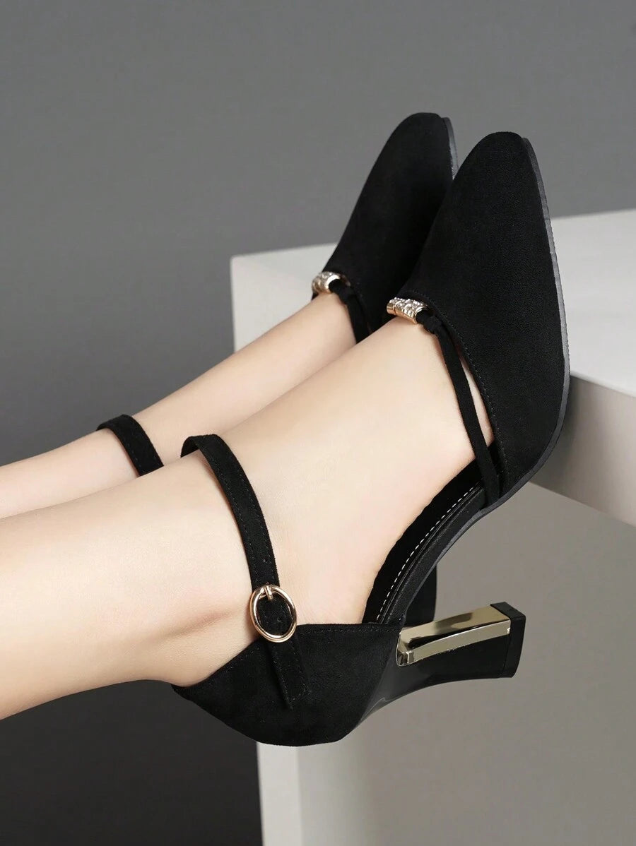 صنادل نسائية ذات كعب كبير سميك بحزام ومرصعة بالراين، فتحة للأصابع، للربيع والصيف