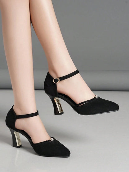 صنادل نسائية ذات كعب كبير سميك بحزام ومرصعة بالراين، فتحة للأصابع، للربيع والصيف