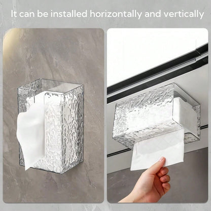 دلو تخزين ورق التواليت المعلق على الحائط للمناديل الورقية الوجه، صندوق تخزين مناديل الحمام والمطبخ واضح ذو فتحة كبيرة