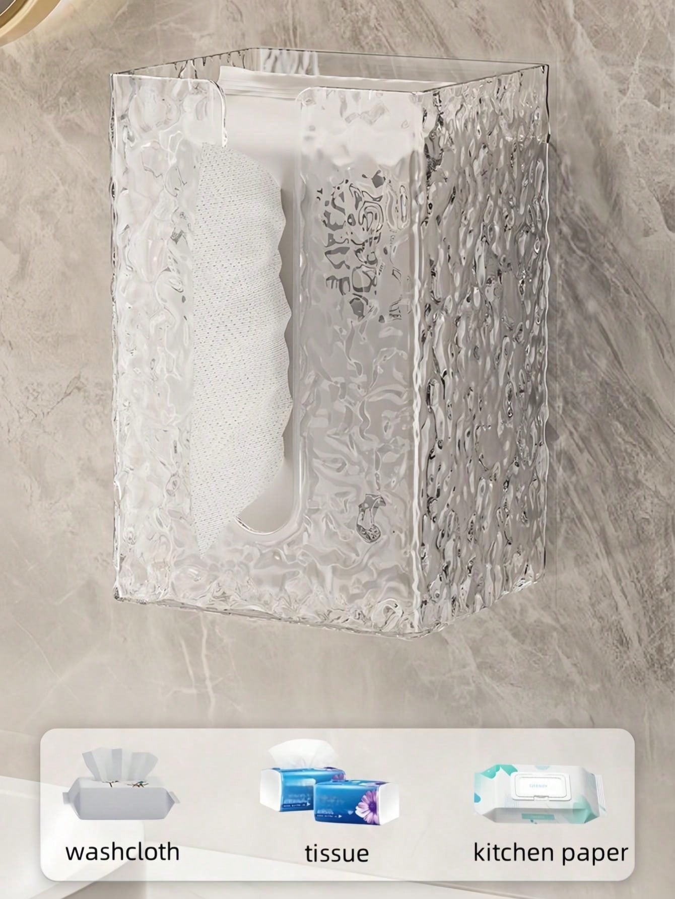 دلو تخزين ورق التواليت المعلق على الحائط للمناديل الورقية الوجه، صندوق تخزين مناديل الحمام والمطبخ واضح ذو فتحة كبيرة