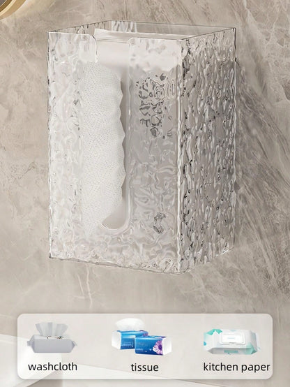دلو تخزين ورق التواليت المعلق على الحائط للمناديل الورقية الوجه، صندوق تخزين مناديل الحمام والمطبخ واضح ذو فتحة كبيرة
