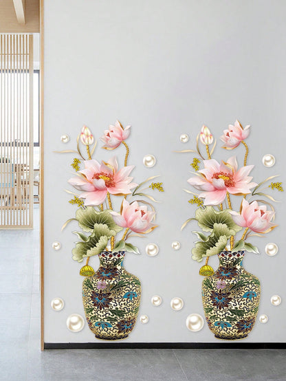 ملصق حائط مطبوع عليه زهور ومزهرية