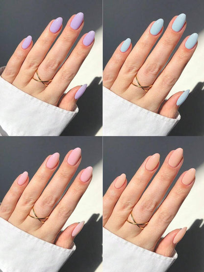 صندوق (4 ألوان مختلطة) لسليم مكرون لامع قصير بشكل بيضاوي