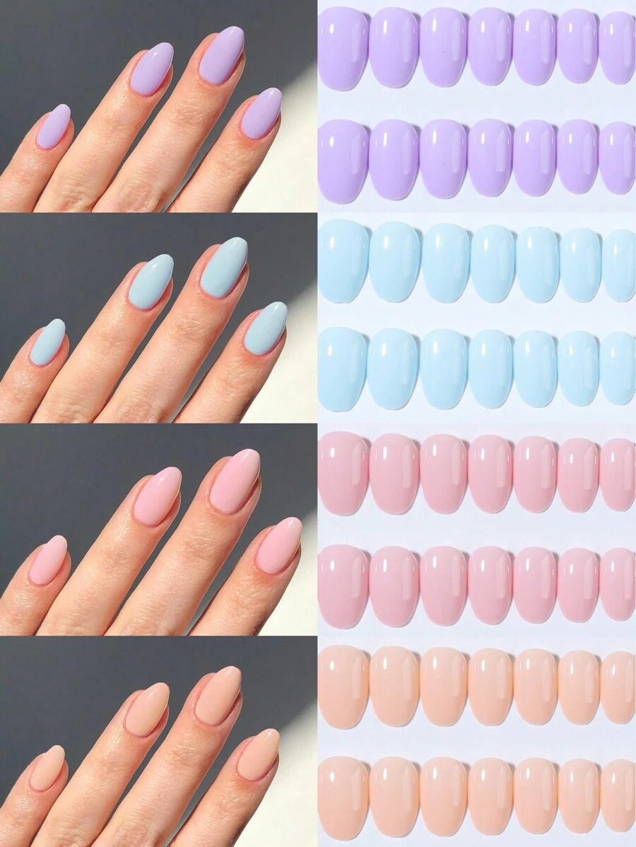 صندوق (4 ألوان مختلطة) لسليم مكرون لامع قصير بشكل بيضاوي