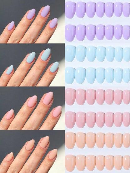 صندوق (4 ألوان مختلطة) لسليم مكرون لامع قصير بشكل بيضاوي