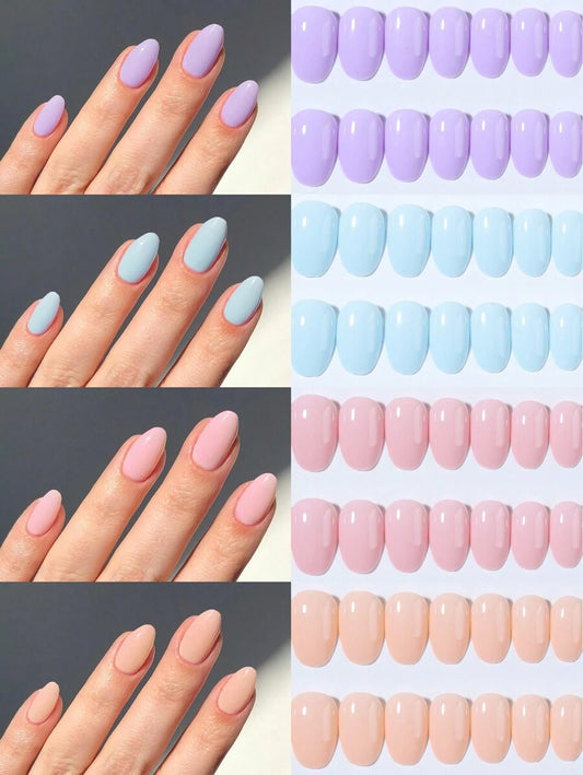 صندوق (4 ألوان مختلطة) لسليم مكرون لامع قصير بشكل بيضاوي