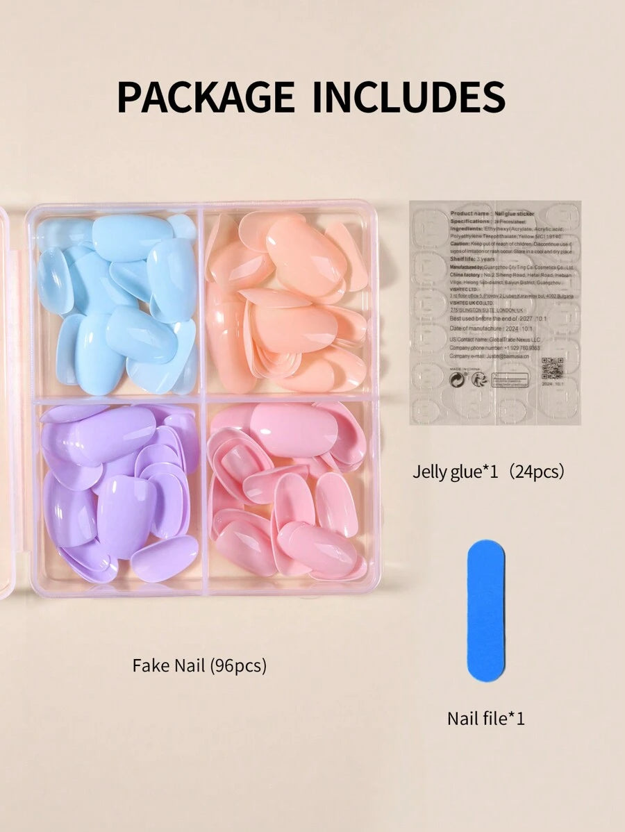 صندوق (4 ألوان مختلطة) لسليم مكرون لامع قصير بشكل بيضاوي