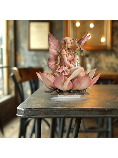 قطعة واحدة تمثال أكريليك متميز على شكل بنت جميلة جالسة على زهرة اللوتس