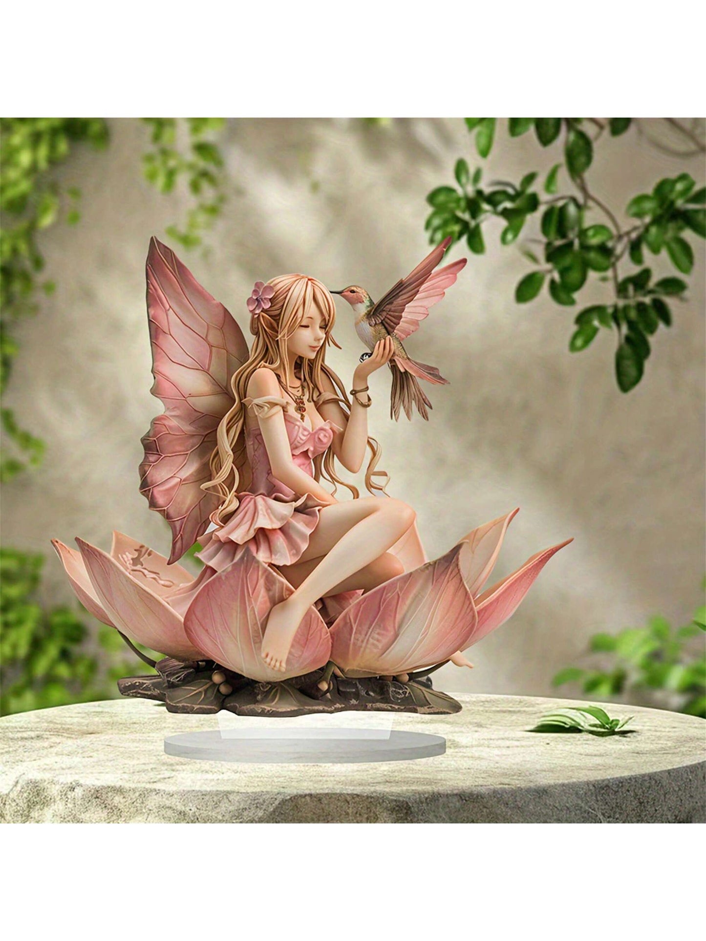 قطعة واحدة تمثال أكريليك متميز على شكل بنت جميلة جالسة على زهرة اللوتس