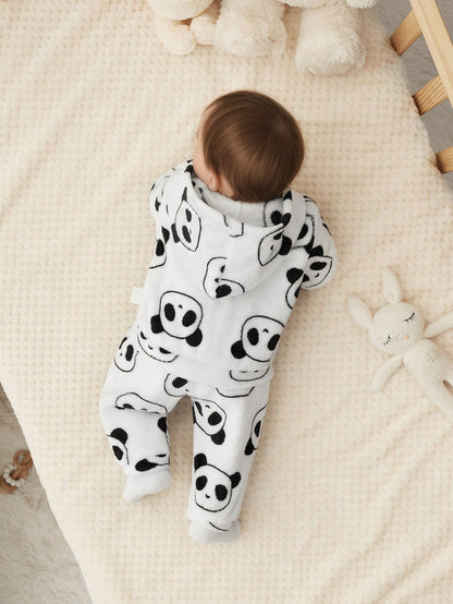 جديد مولود فتاة مجموعة بطانية قطيفة جذابة مع طبعة كرتونية لباندا مع بلوزة ذات هودي وسروال , خريف/شتاء